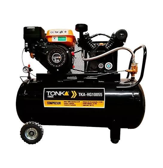 COMPRESOR HORIZONTAL 108Lts CABEZAL 2 PISTONES EN V MOTOR TONKA GASOLINA 5.5HP TKA-HG10055