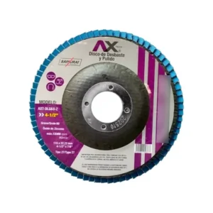 DISCO LAMINADO PARA DESBASTE Y PULIDO DE OXIDO DE ZIRCONIO DE GRANO 60,  AXT-DLG60-Z 4 1/2" (200PZS)
